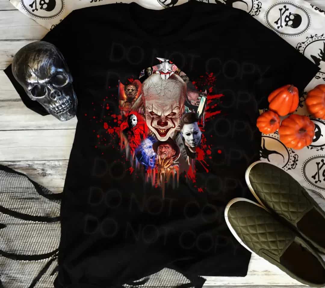 Scary Villain Horror Movie Mash-UP Screen Transfer T-Shirt