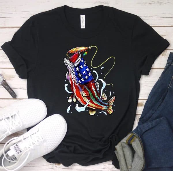 American Flag Fish Screen Transfer T-Shirt