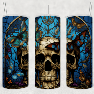 Stained Glass Skull and Butterflies