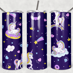 Purple Unicorns on Clouds W/Donuts
