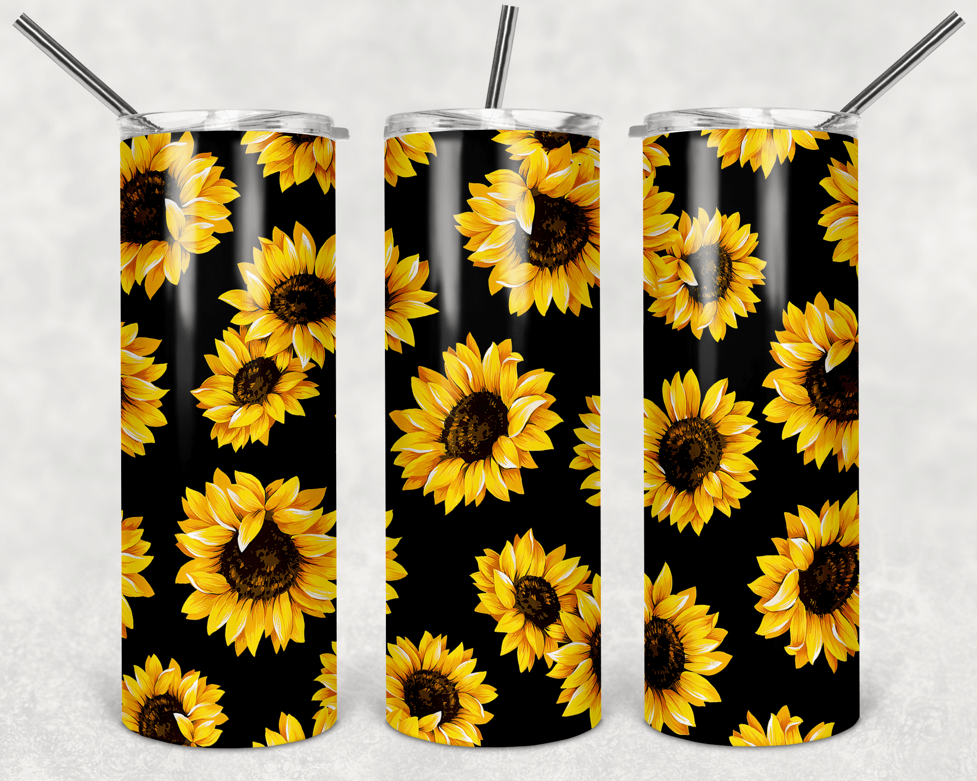 Black Background and Sunflowers