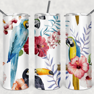 Parrots Toucan and Flowers
