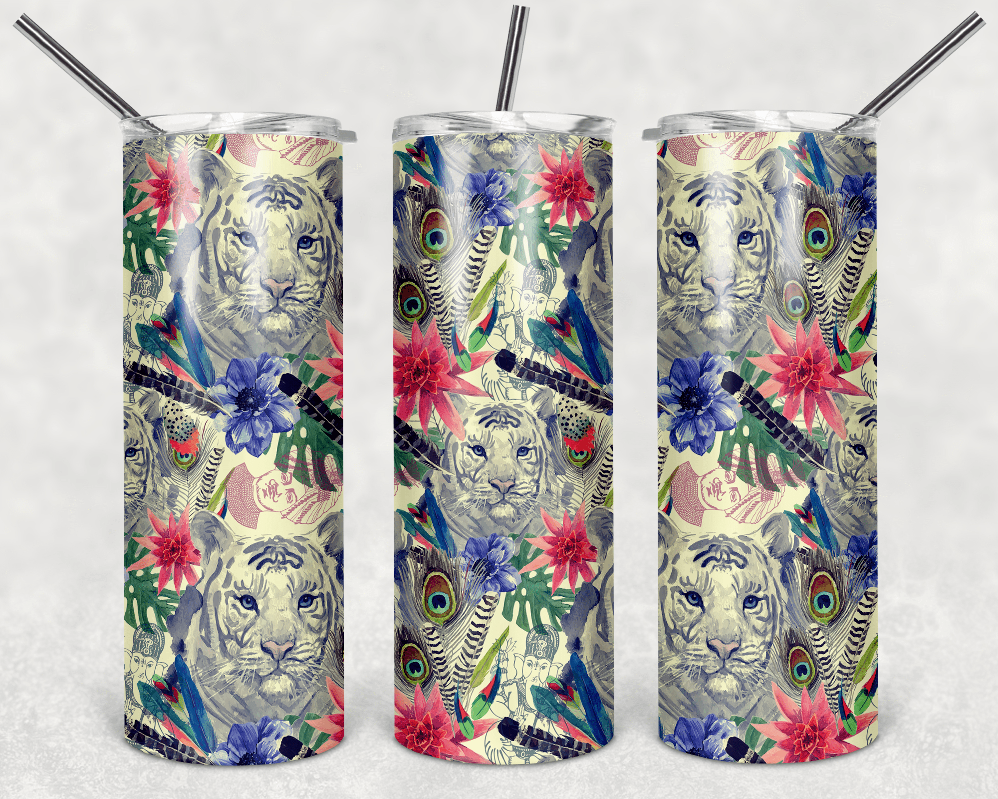 Snow Leopard W/Flowers