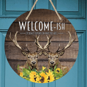 Welcome-ish Deer Door Hanger 12"