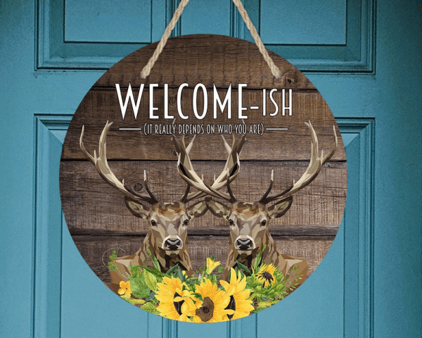 Welcome-ish Deer Door Hanger 12"