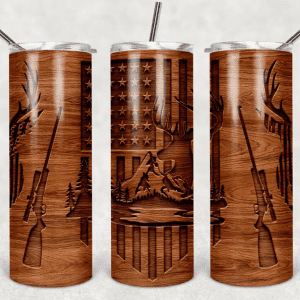 Wood Grain Flag Gun Deer