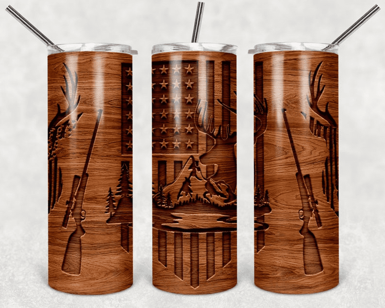 Wood Grain Flag Gun Deer