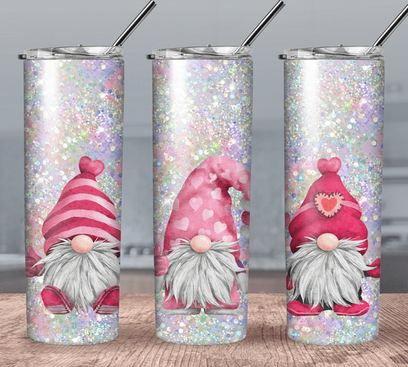 3 Pink Gnomes with Glitter