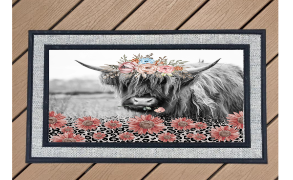 Highland Cow with Flowers