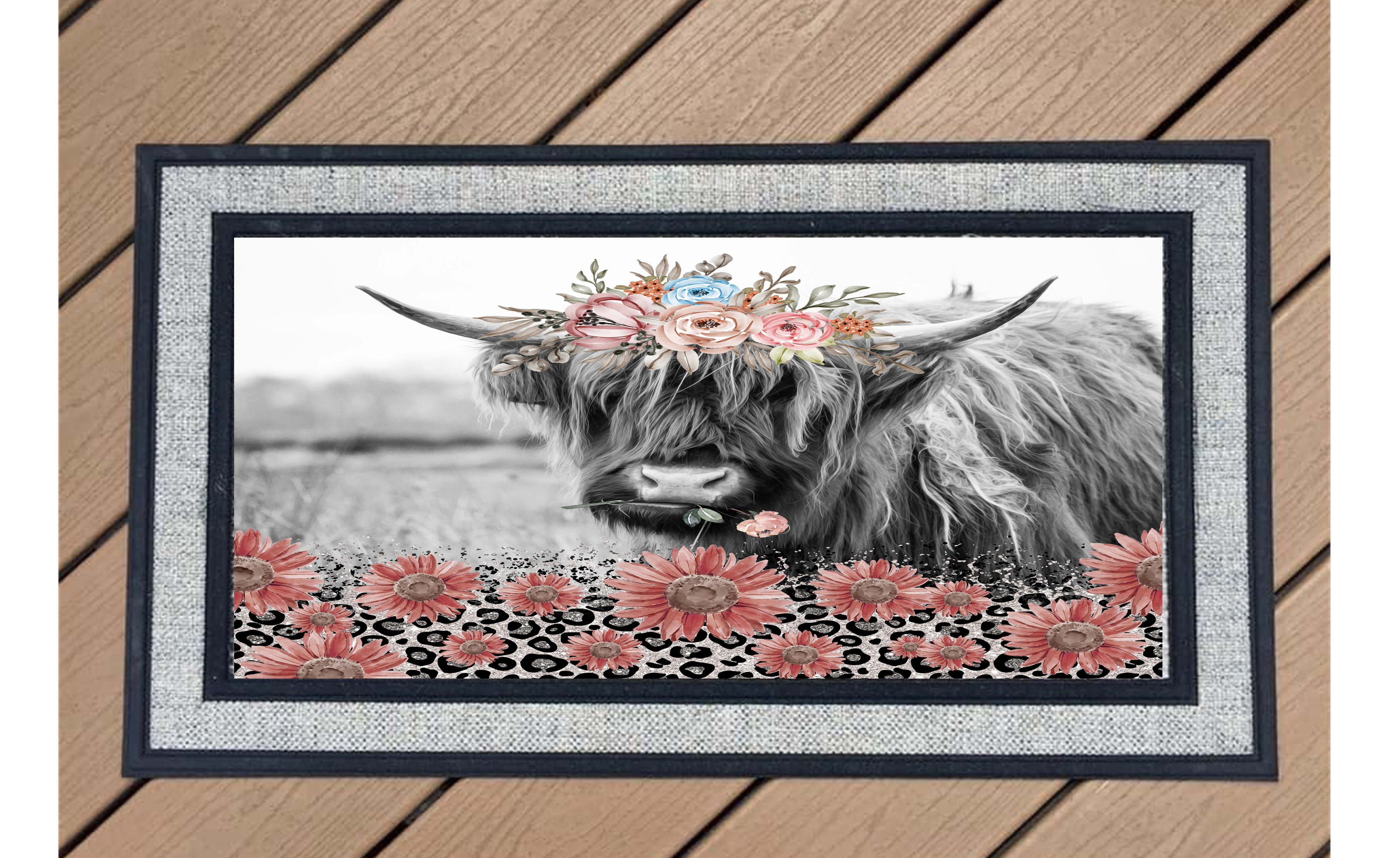 Highland Cow with Flowers