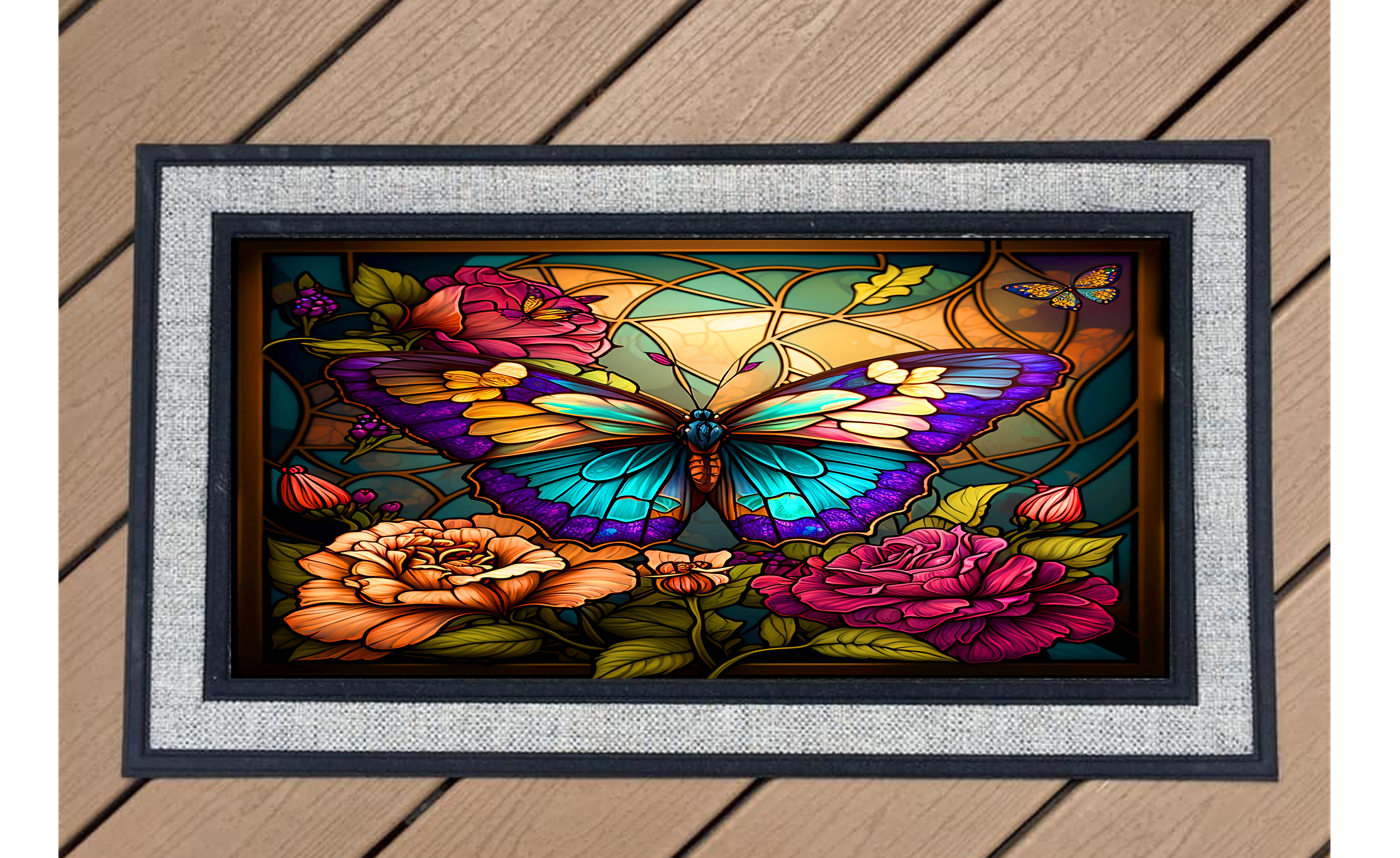 Stained Glass Butterfly and Roses