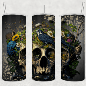 Floral Skull with Bird