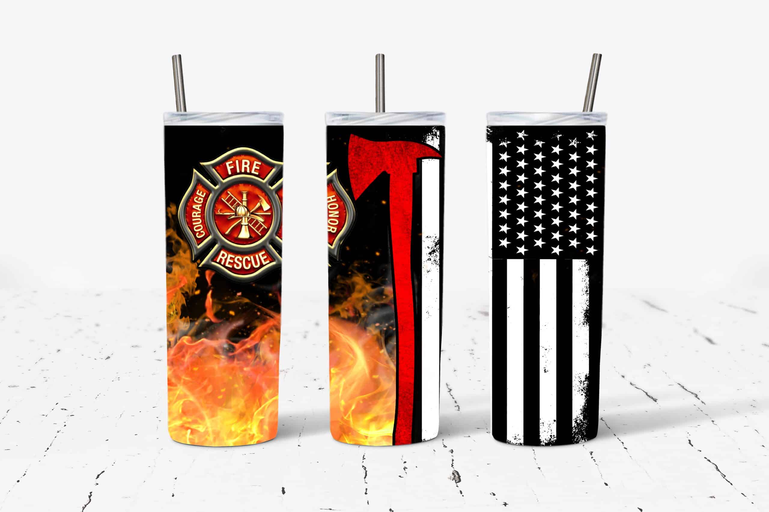 Firefighter Emblem, Flag and Ax