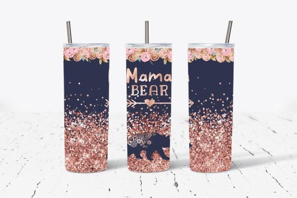 Mama Bear Rose Gold Glitter and Blue