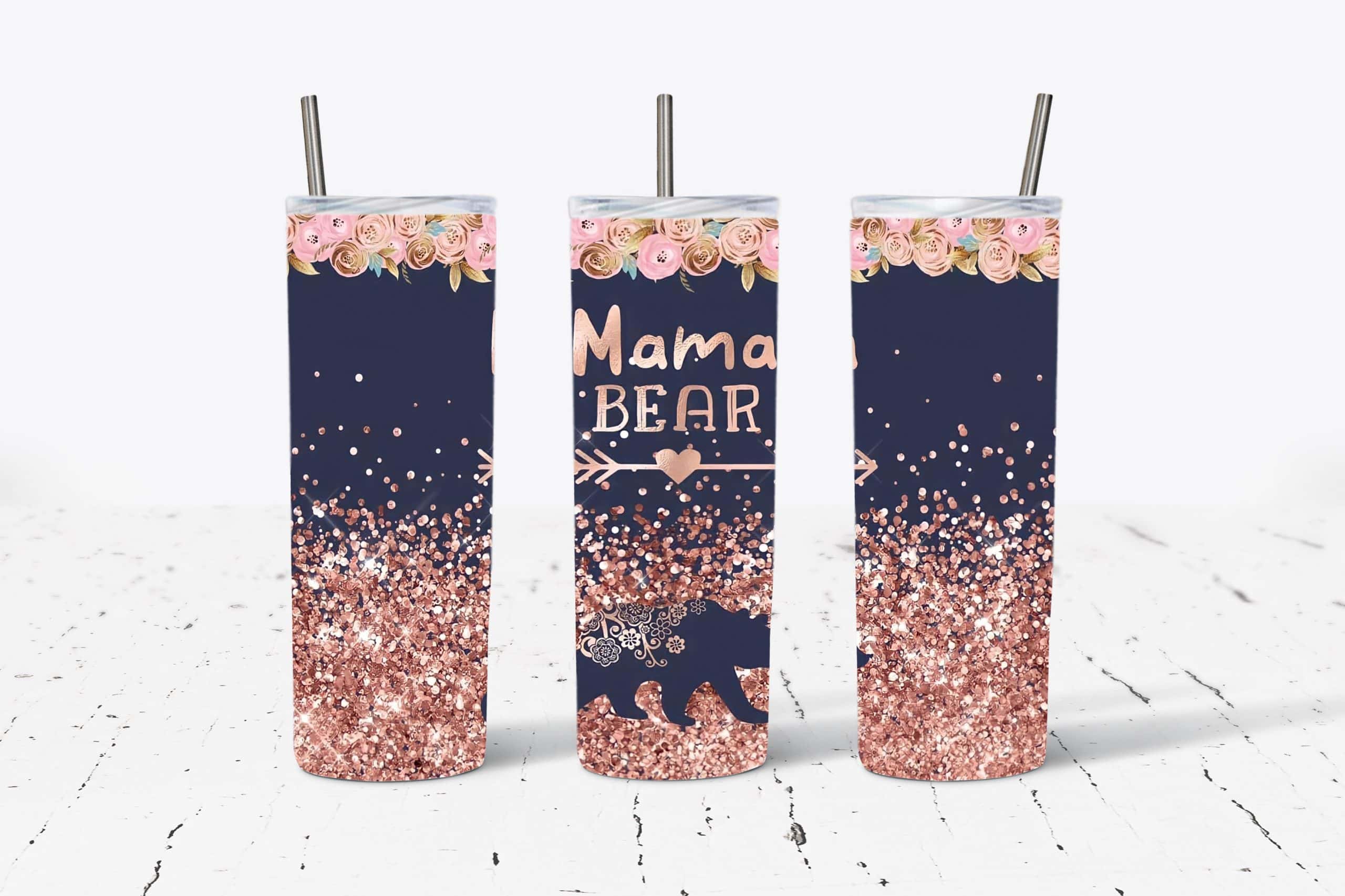 Mama Bear Rose Gold Glitter and Blue