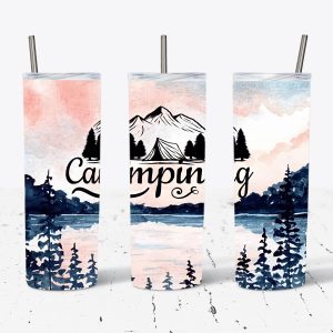 Watercolor Camping Pink and Blue