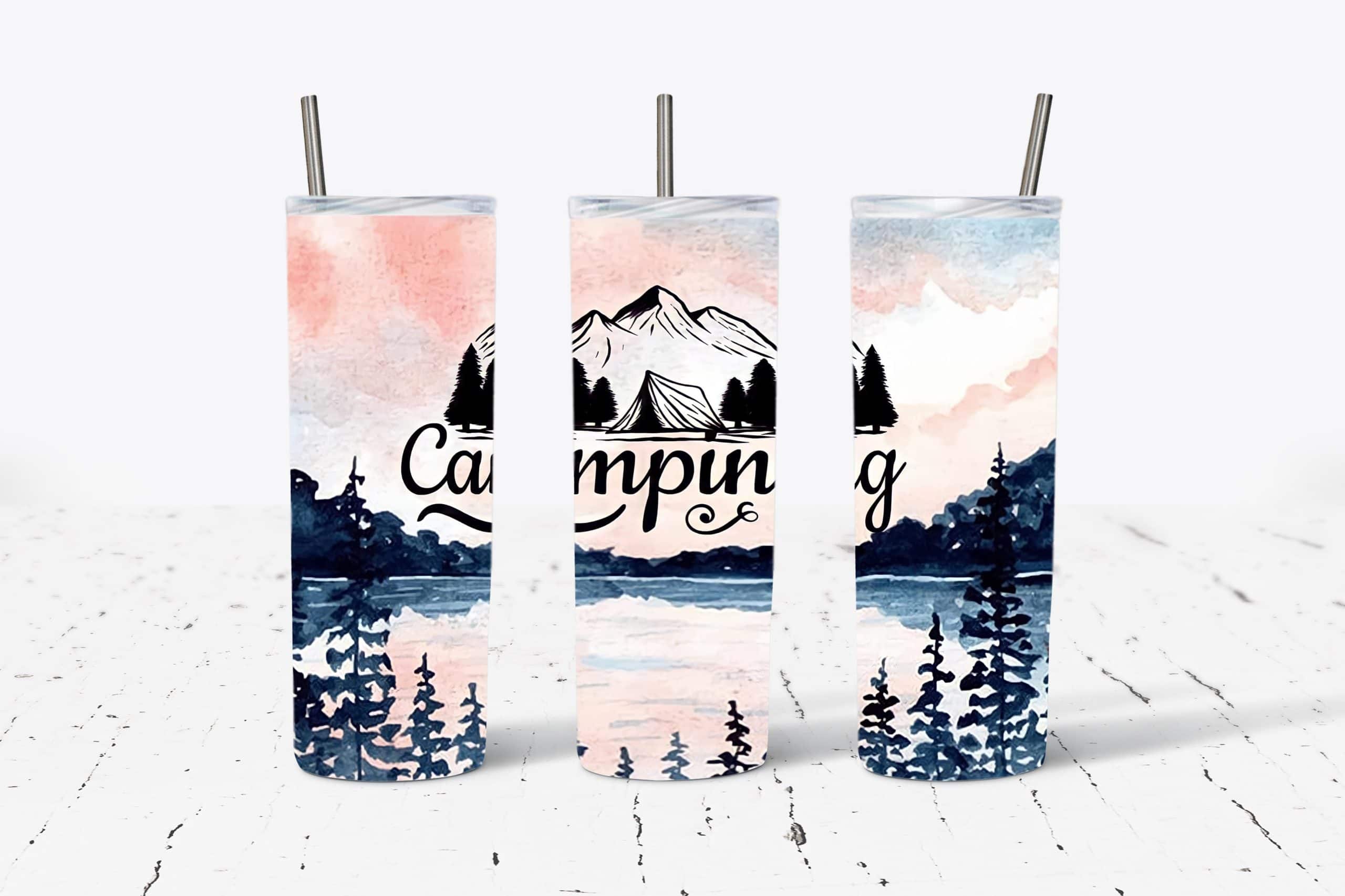 Watercolor Camping Pink and Blue