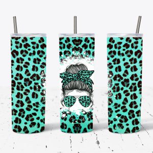 Teal Leopard Print Lady with Bun and Sunglasses