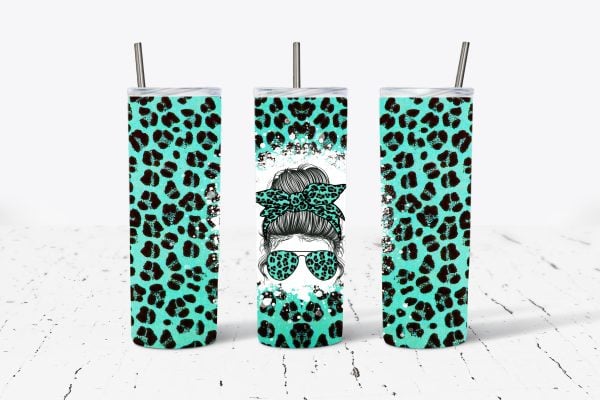 Teal Leopard Print Lady with Bun and Sunglasses