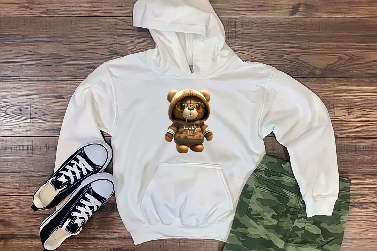 Fashion Bear Hoodie and Glasses