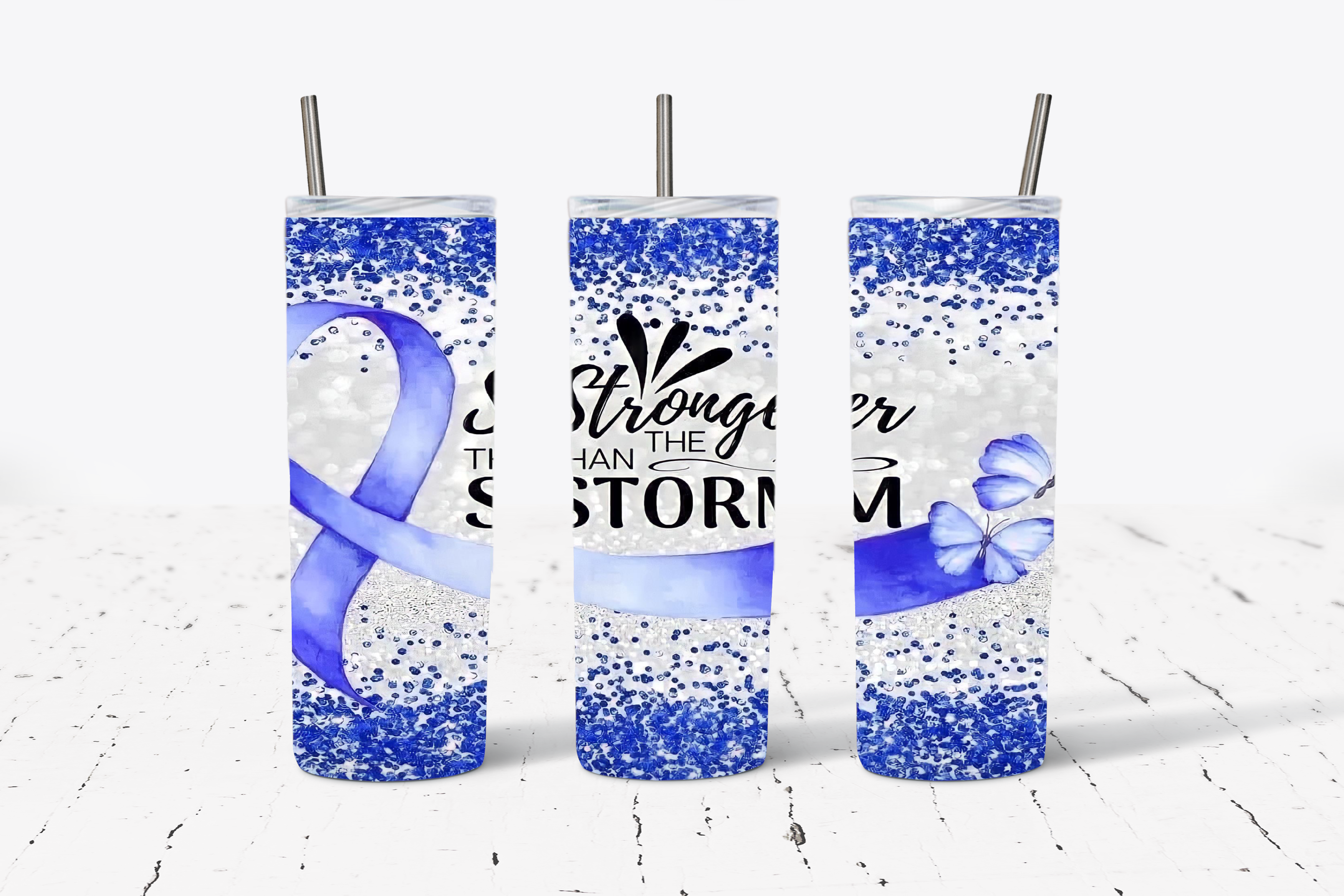 Stronger Than the Storm - Blue Cancer Ribbon