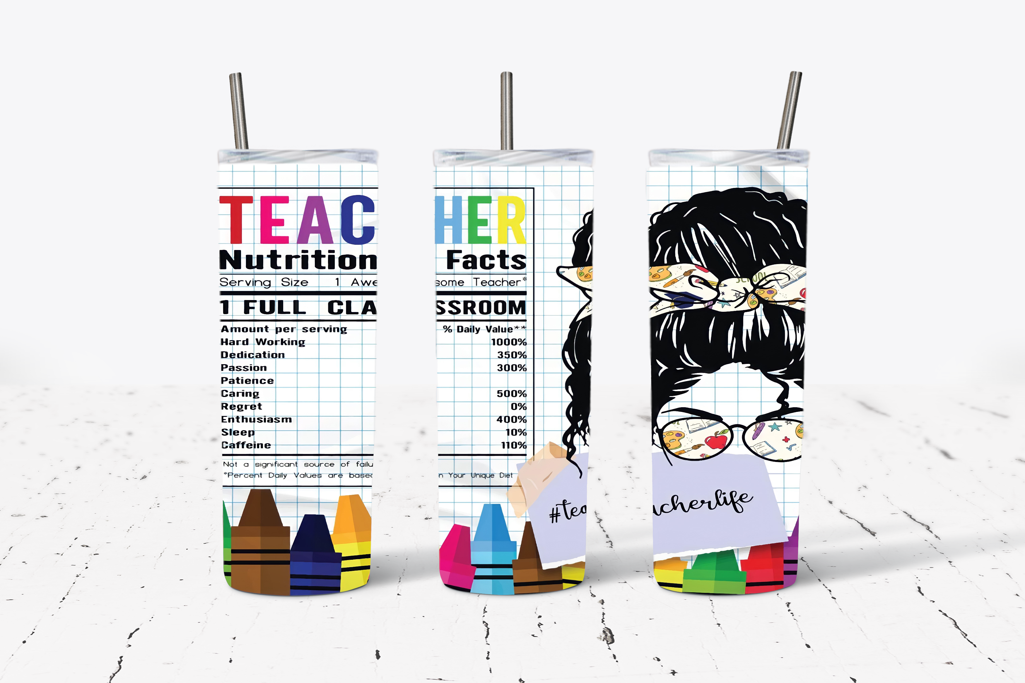 Teacher Nutrition Facts Curly Hair Bun with Sunglasses