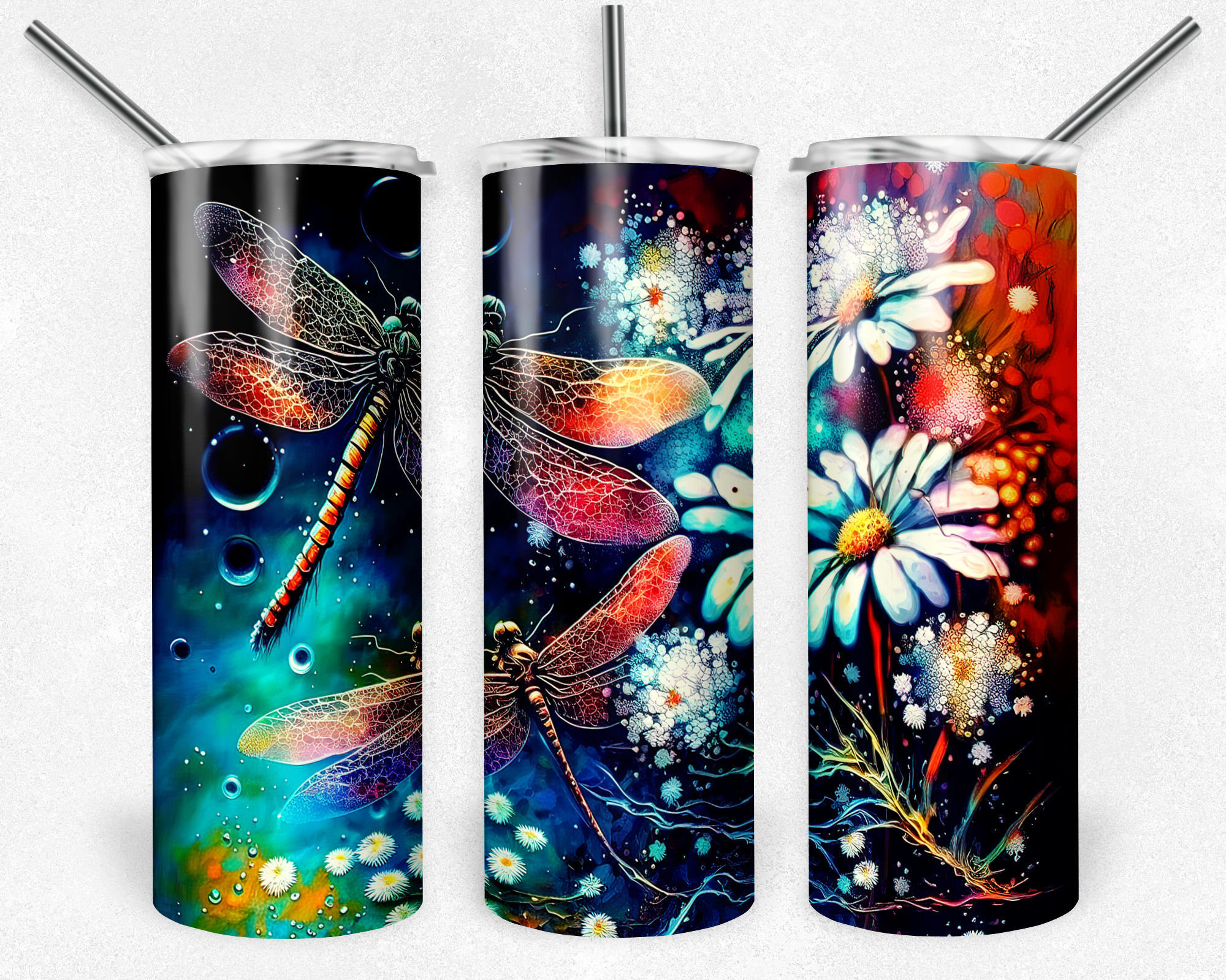 Alcohol Ink Dragonflies and Daisies